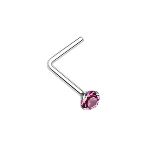 Fuchsia Prong Set Gem Top L-Shaped Nose Ring