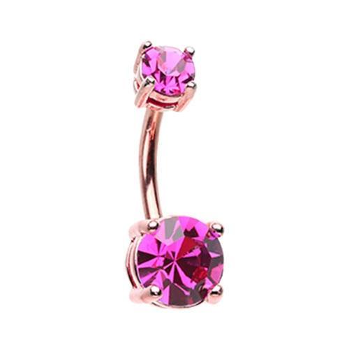 Fuchsia Rose Gold Brilliant Sparkle Gem Prong Set Belly Button Ring