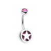 Fuchsia Star Holographic Glitter Inlay Steel Belly Button Ring