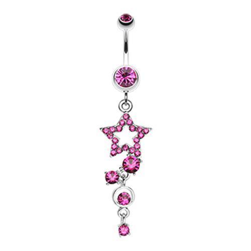 Fuchsia Star Sparkle Gem Curve Dangle Belly Button Ring