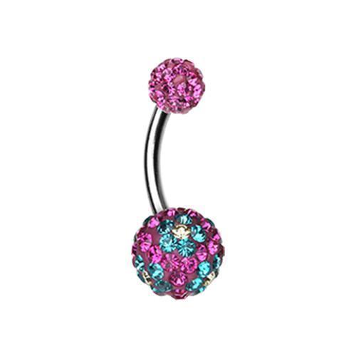Fuchsia/Teal Flower Delight Multi-Sprinkle Dot Belly Button Ring