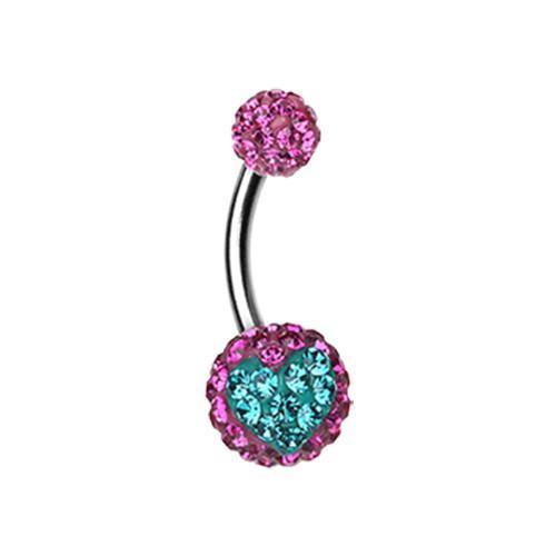 Fuchsia/Teal Heart&#39;s Delight Multi-Sprinkle Dot Belly Button Ring