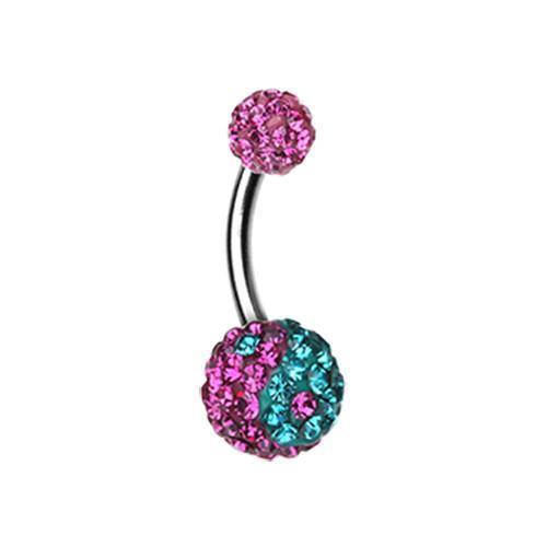 Fuchsia/Teal Ying Yang Multi-Sprinkle Dot Belly Button Ring