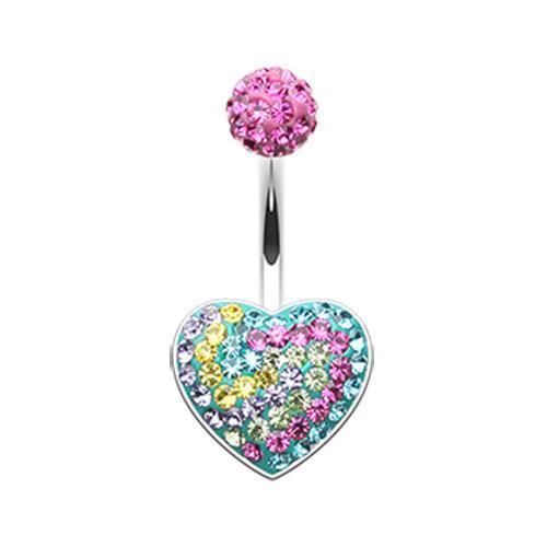 Fuchsia Vibrant Swirl Heart Multi-Sprinkle Dot Belly Button Ring