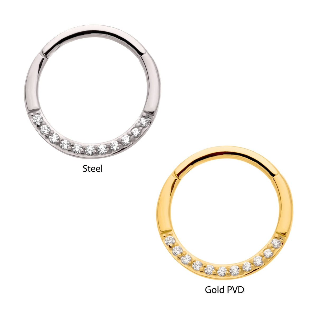SEAMLESS CLICKER Full Clear CZ Eternity Gem Front Facing Hinged Segment Clicker -Rebel Bod-RebelBod