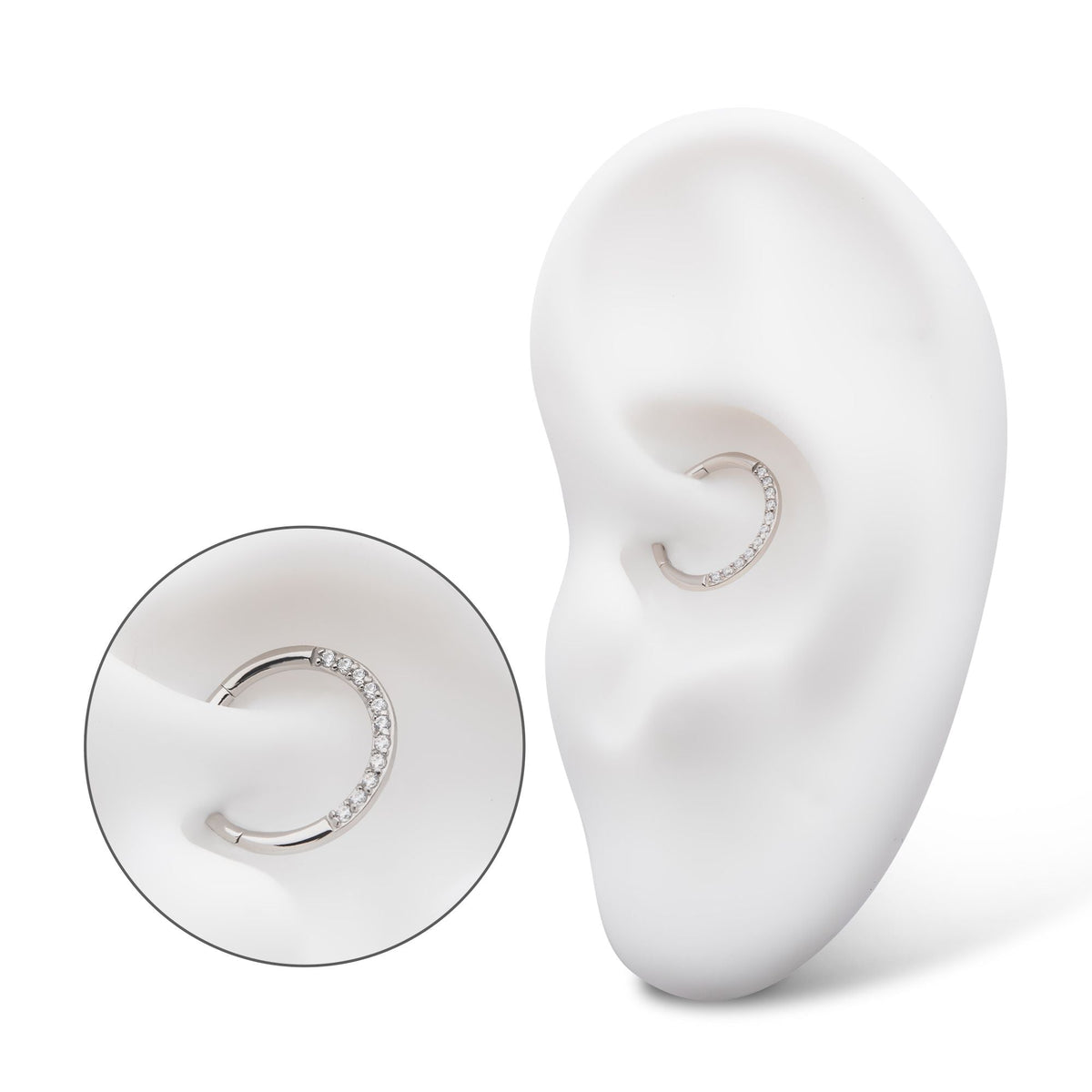 SEAMLESS CLICKER Full Clear CZ Eternity Gem Front Facing Hinged Segment Clicker -Rebel Bod-RebelBod