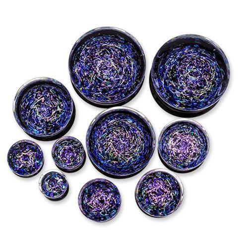 Plugs Earrings - Double Flare Galaxy Dichro Glass Plug Pink Blue - 1 Piece -Rebel Bod-RebelBod