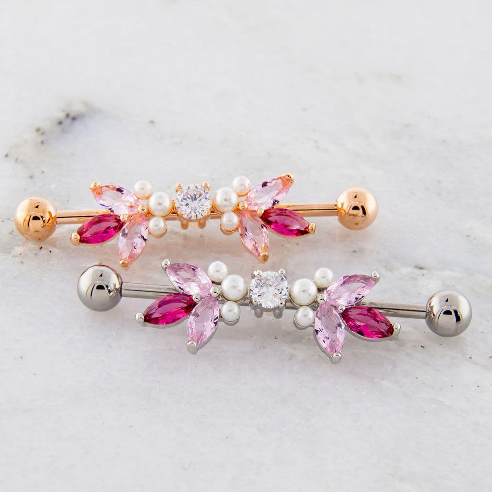 STRAIGHT BARBELL Gem and Pearl Abstract Industrial Barbell - 1 Piece -Rebel Bod-RebelBod