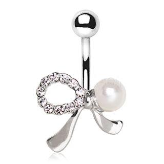 Belly Ring - No Dangle Gem and Pearl Ribbon Navel Ring -Rebel Bod-RebelBod