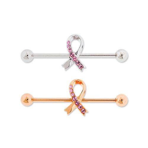 STRAIGHT BARBELL Gemmed Breast Cancer Awareness Industrial - 1 Piece -Rebel Bod-RebelBod