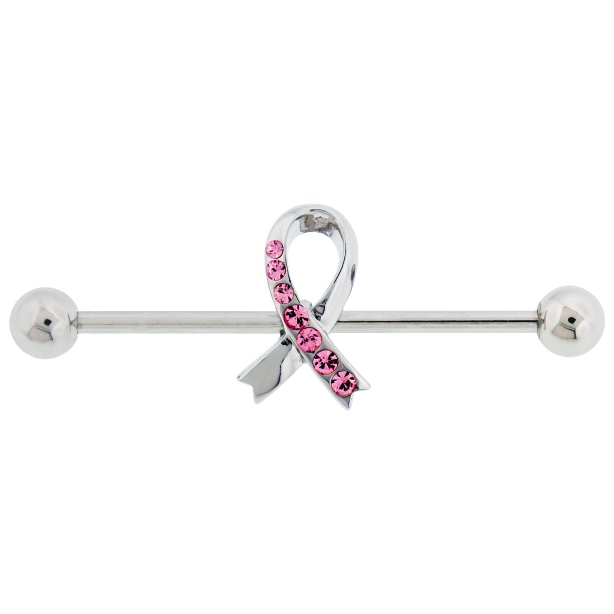 STRAIGHT BARBELL Gemmed Breast Cancer Awareness Industrial - 1 Piece -Rebel Bod-RebelBod