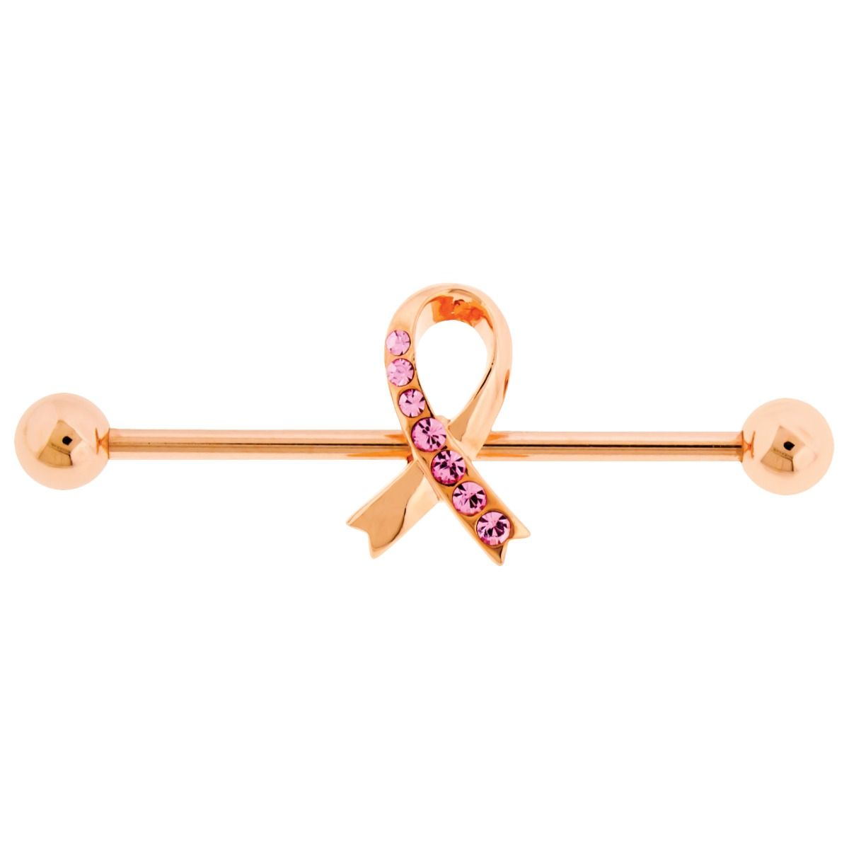 STRAIGHT BARBELL Gemmed Breast Cancer Awareness Industrial - 1 Piece -Rebel Bod-RebelBod