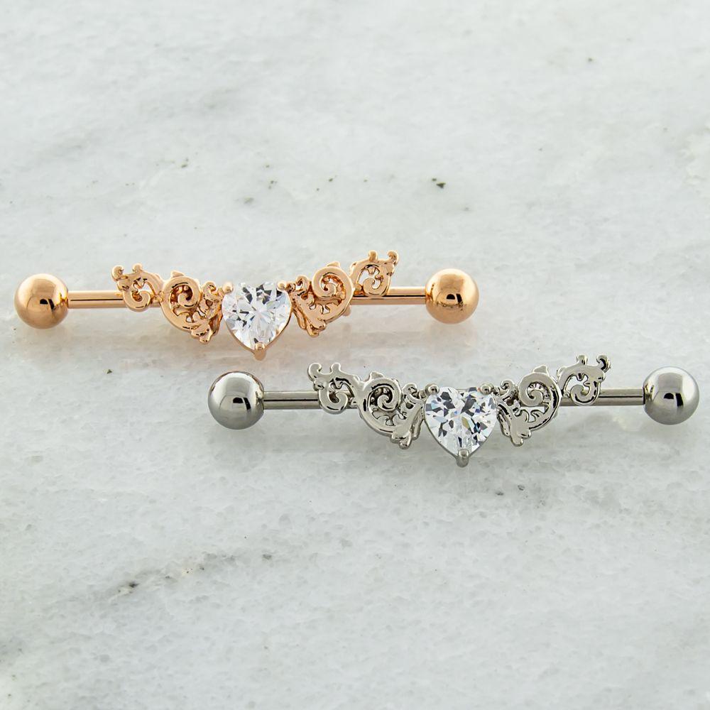 STRAIGHT BARBELL Gemmed Filigree Industrial Barbell - 1 Piece -Rebel Bod-RebelBod