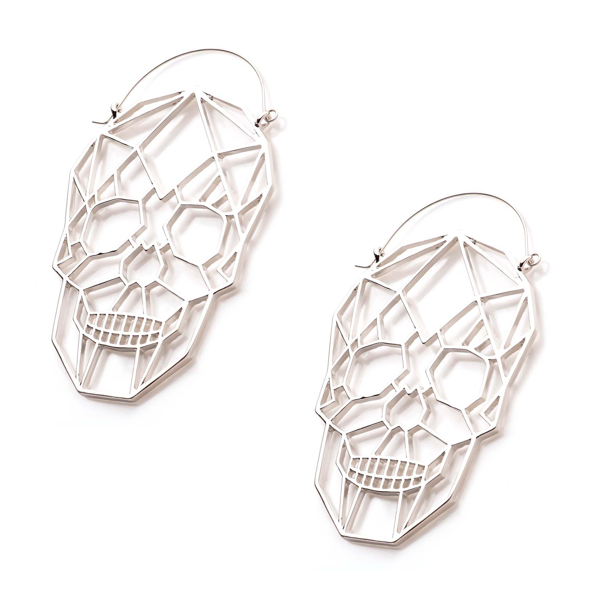 Tapers - Hanging Geometric Cut Out Skull Head Plug Hoops -Rebel Bod-RebelBod