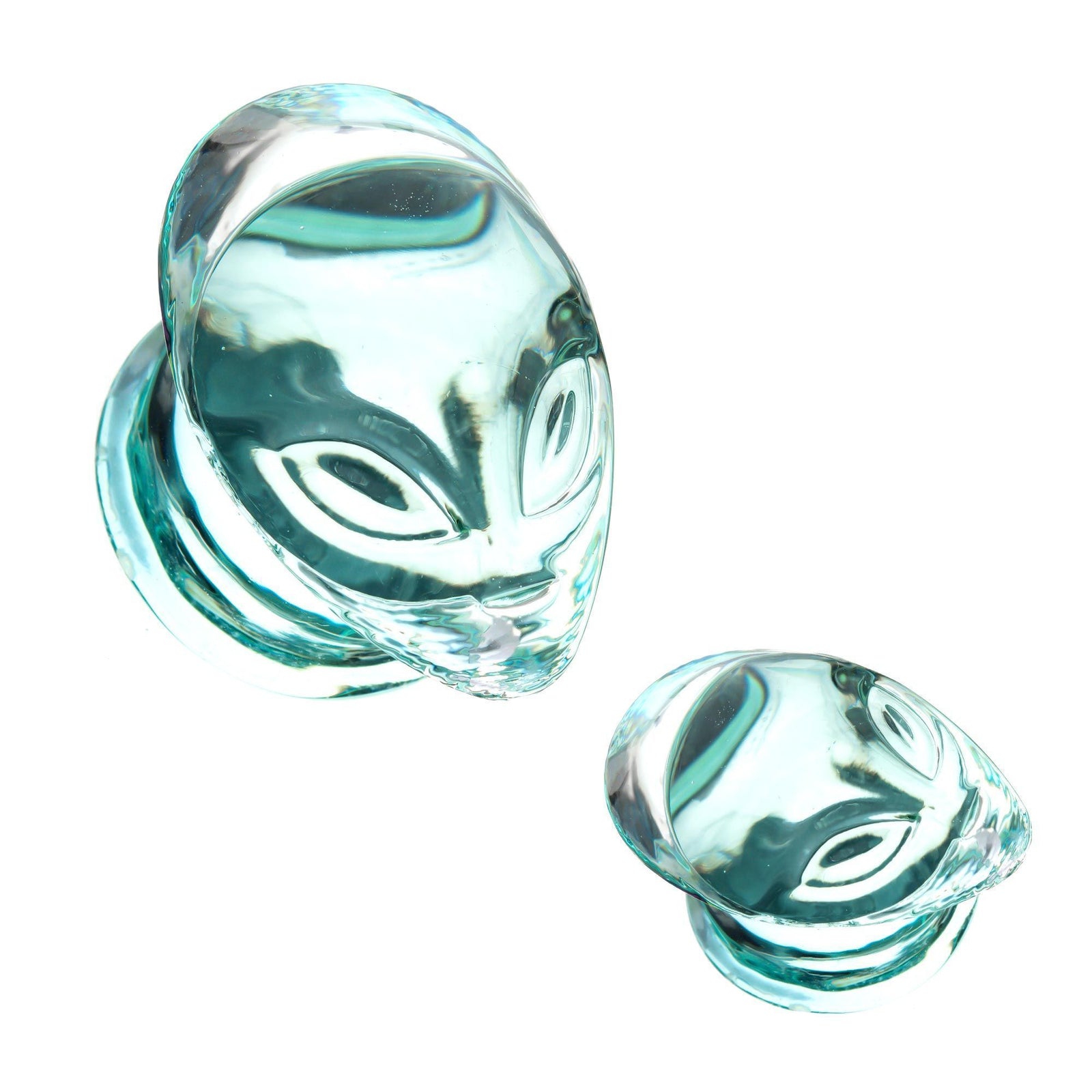 Glass Double Flared Ear Gauge Plugs Alien Head - 1 Pair