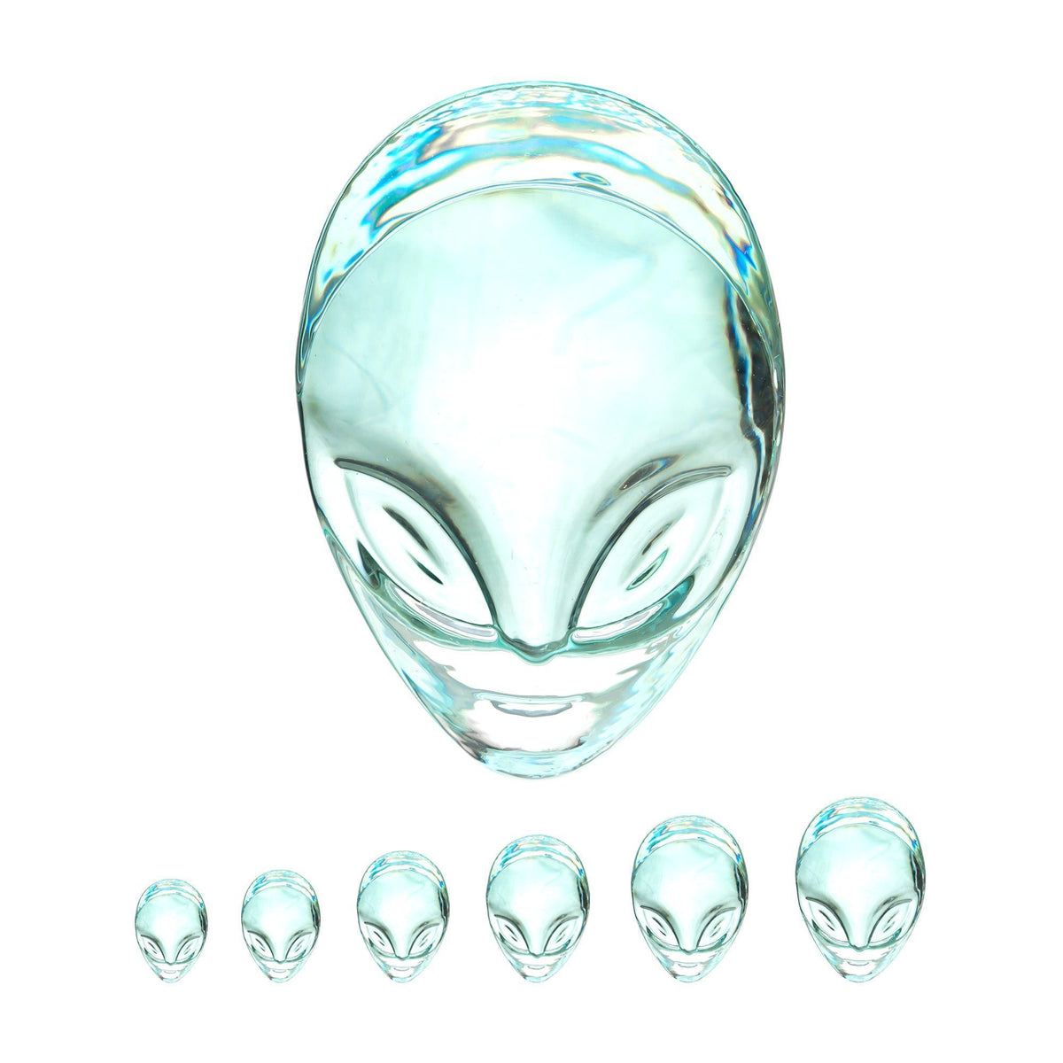Glass Double Flared Ear Gauge Plugs Alien Head - 1 Pair