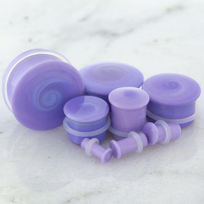 Plugs Earrings - Single Flare Glass  Single Flare Plug Purple With Clear Oring 5/16 Wearable Surface - 1 Piece #SPLT# -Rebel Bod-RebelBod