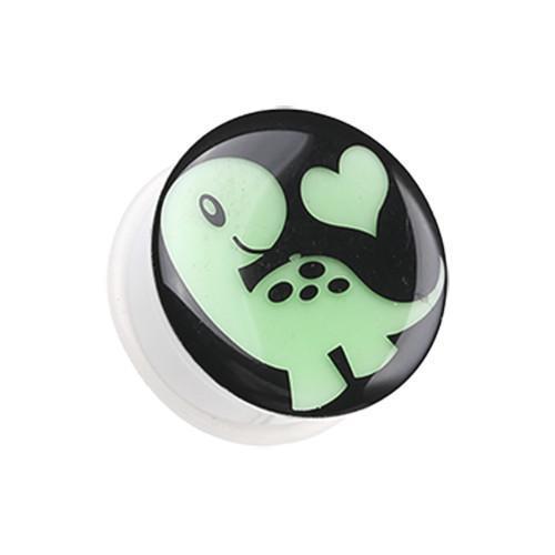 Glow in the Dark Adorable Dino Heart Single Flared Ear Gauge Plug - 1 Pair