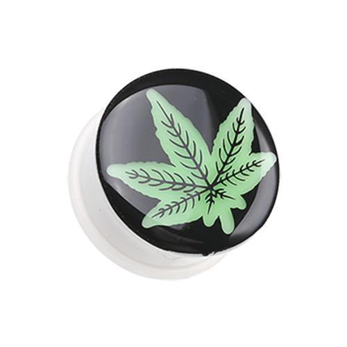 Glow in the Dark Cannabis Leaf Single Flared Ear Gauge Plug - 1 Pair