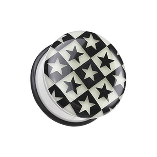 Glow in the Dark Checkered Stars Single Flared Ear Gauge Plug - 1 Pair