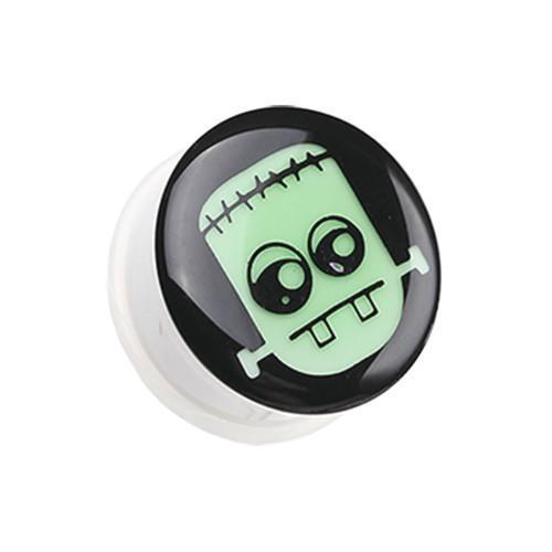 Glow in the Dark Frankenstein Single Flared Ear Gauge Plug - 1 Pair