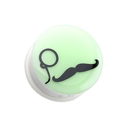 Glow in the Dark Mustache Detective Single Flared Ear Gauge Plug - 1 Pair