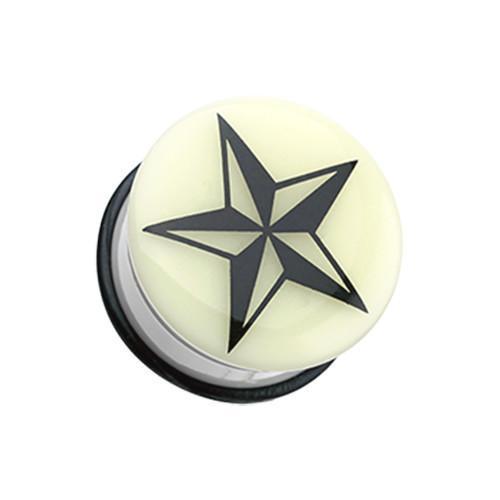 Glow in the Dark Nautical Star Single Flared Ear Gauge Plug - 1 Pair