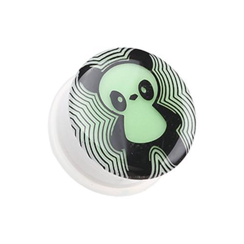 Plugs Earrings - Single Flare Glow in the Dark Panda Single Flared Ear Gauge Plug - 1 Pair -Rebel Bod-RebelBod