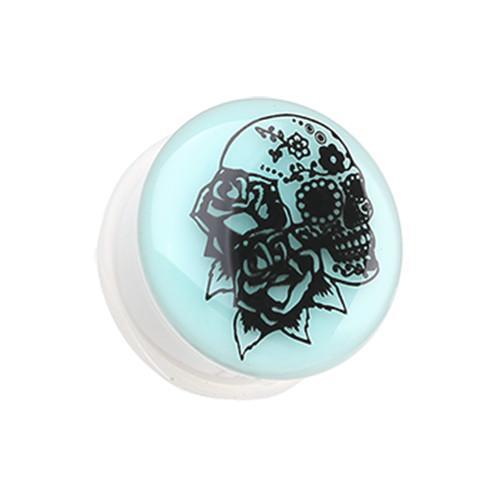 Plugs Earrings - Single Flare Glow in the Dark Rose Sugar Skull Single Flared Ear Gauge Plug - 1 Pair -Rebel Bod-RebelBod