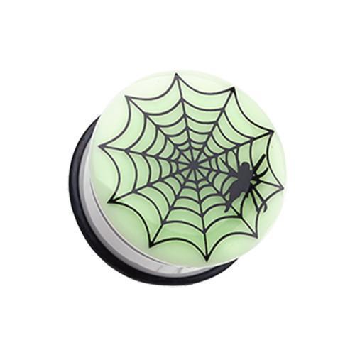 Glow in the Dark Spider Web Single Flared Ear Gauge Plug - 1 Pair