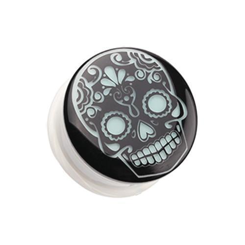 Glow in the Dark Sugar Skull Single Flared Ear Gauge Plug - 1 Pair