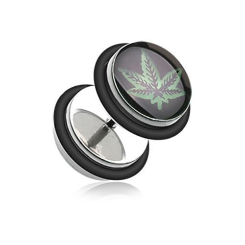 Fake Plug Earring Glow in the Dark Weed Steel Fake Plug with O-Rings - 1 Pair -Rebel Bod-RebelBod