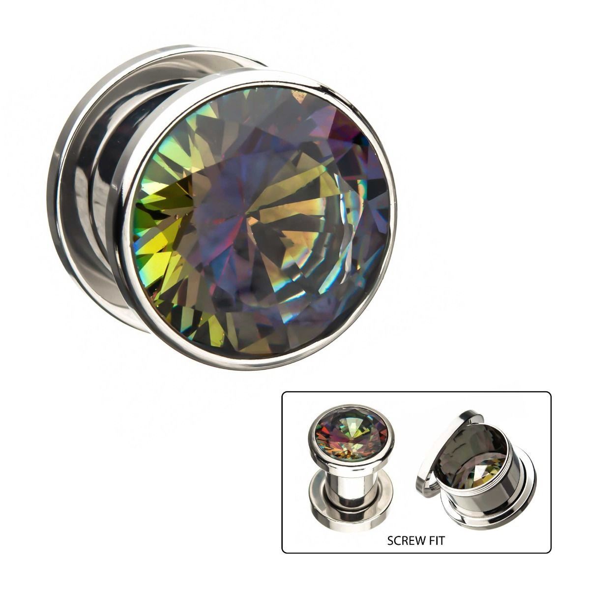 Gold and Blue CZ Double Flared Ear Gauge Plugs - 1 Pair