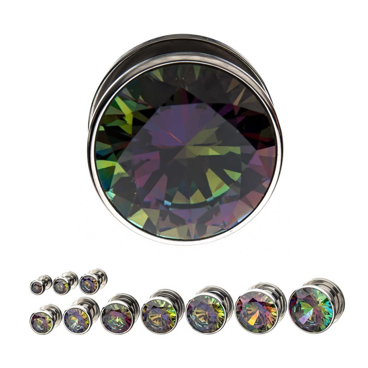 Gold and Blue CZ Double Flared Ear Gauge Plugs - 1 Pair