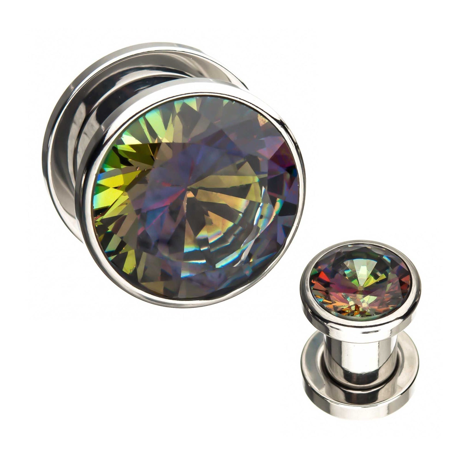 Gold and Blue CZ Double Flared Ear Gauge Plugs - 1 Pair