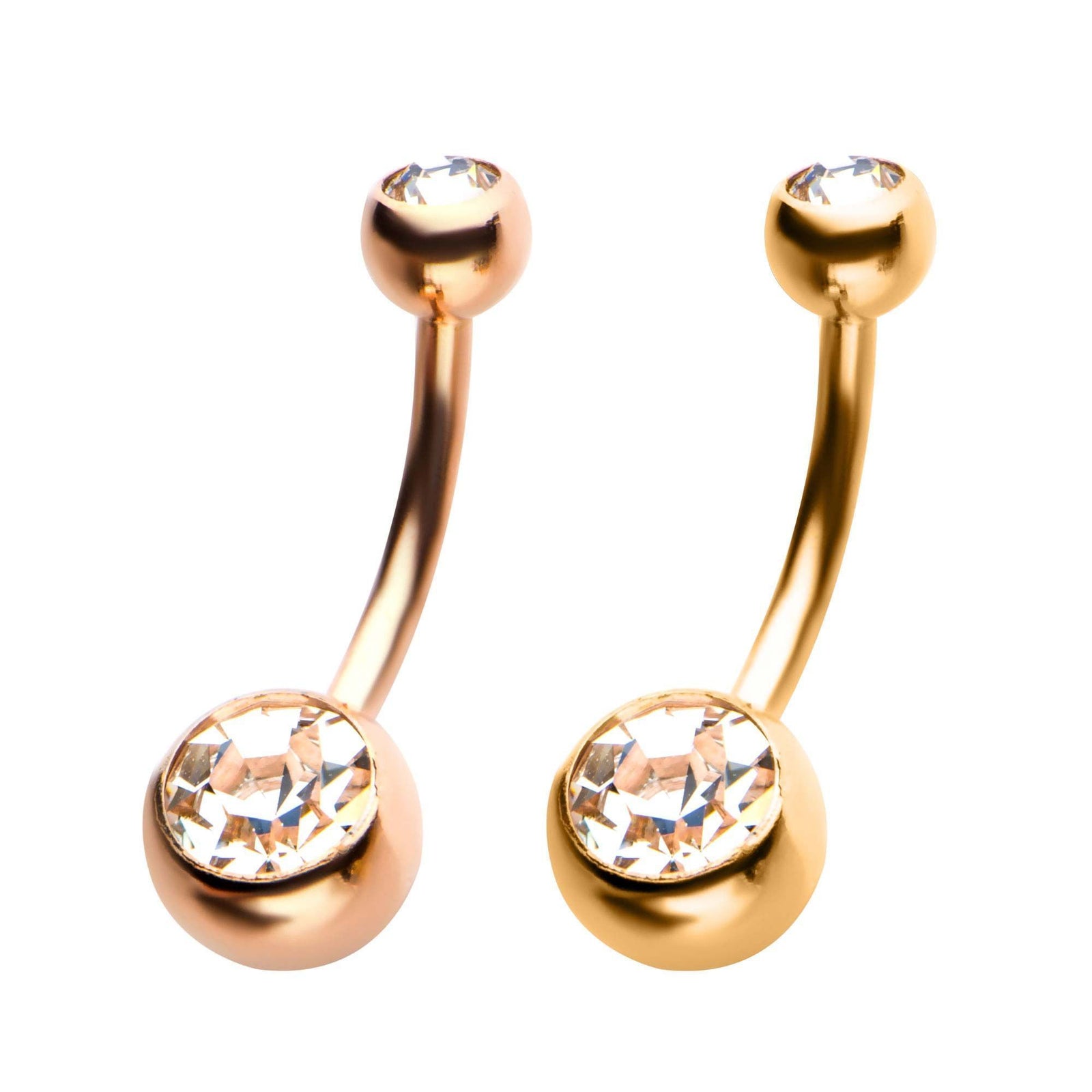 Belly Ring - No Dangle Gold and Rose Gold Plated Double Gem Fixed Navels sbvnrg4352c -Rebel Bod-RebelBod