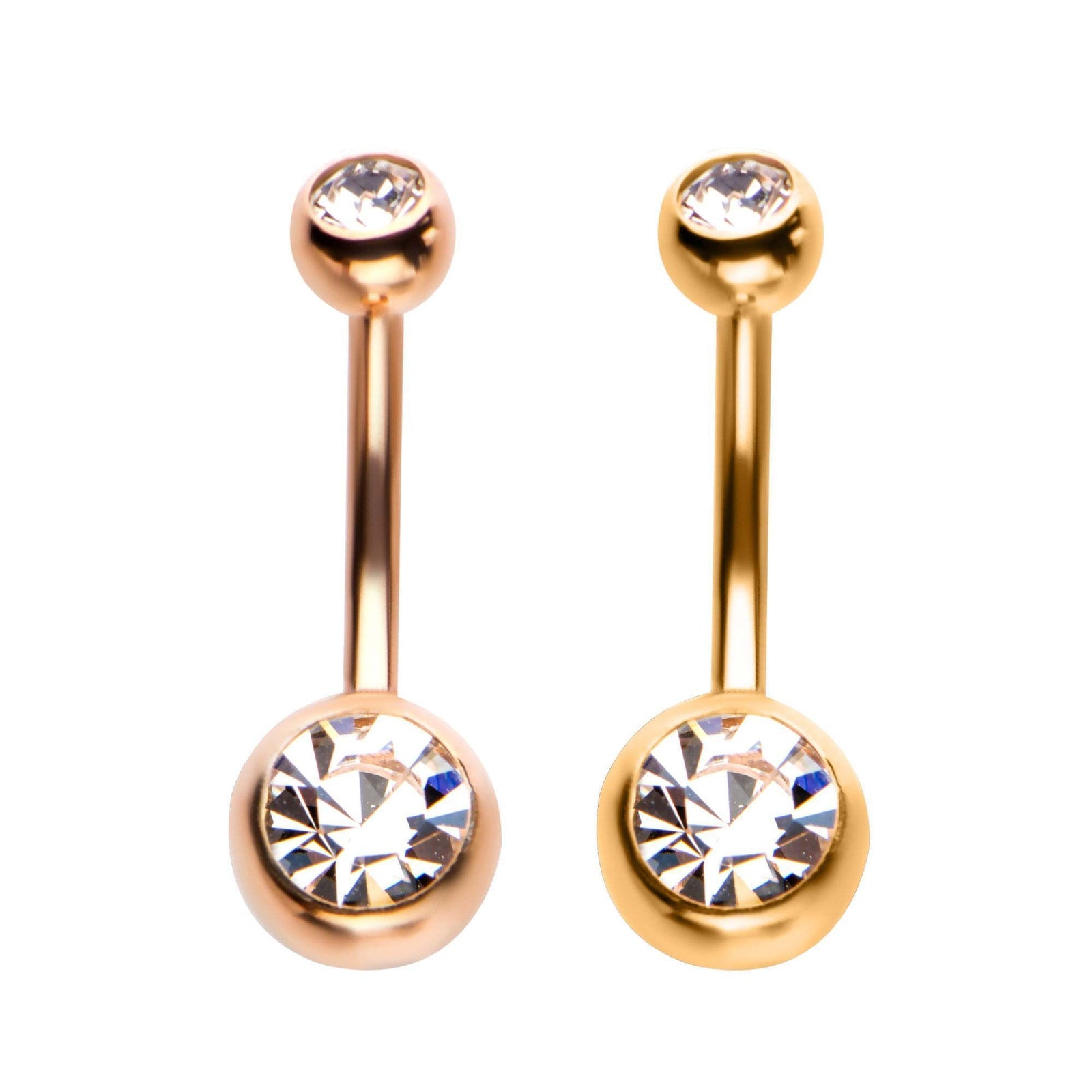 Belly Ring - No Dangle Gold and Rose Gold Plated Double Gem Fixed Navels sbvnrg4352c -Rebel Bod-RebelBod
