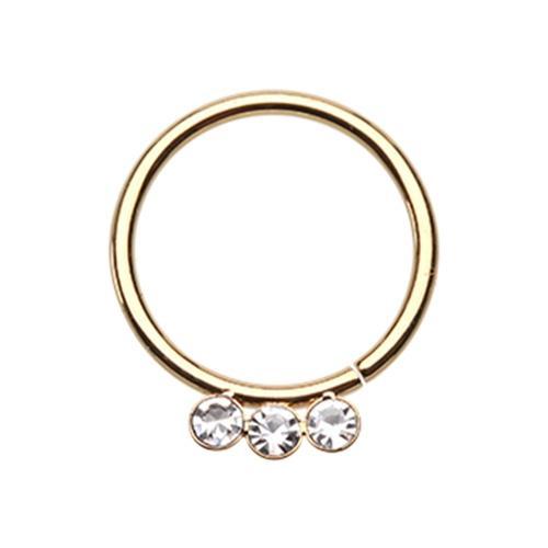 Gold (Clear) Classic Triple Gem Bendable Twist Hoop Ring