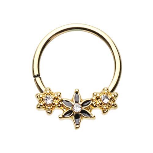 Gold (Clear) Elegant Floral Bendable Twist Hoop Ring