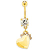 Gold Heart Belly Ring Double Gem Clear Spike Gem Accents - 1 Piece