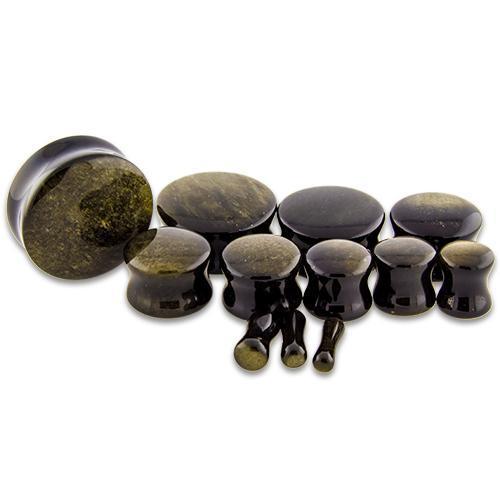 Plugs Earrings - Double Flare Gold Obsidian Plugs - 1 Pair -Rebel Bod-RebelBod