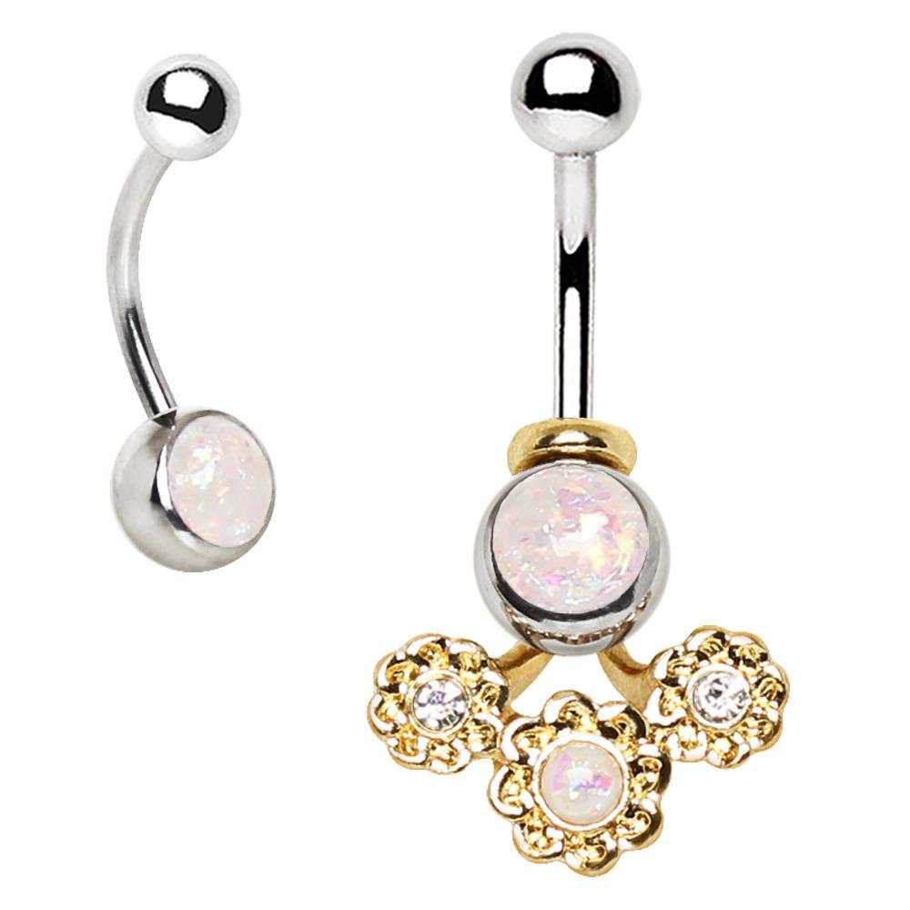 Gold Plated 2-in-1 Synthetic Opal Floral Navel Ring