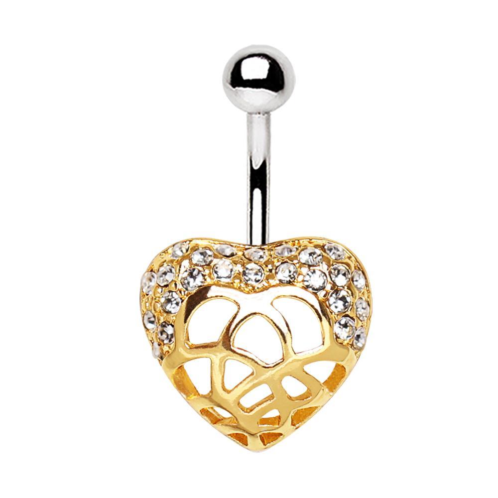 Gold Plated 3D Lovely Heart Navel Ring