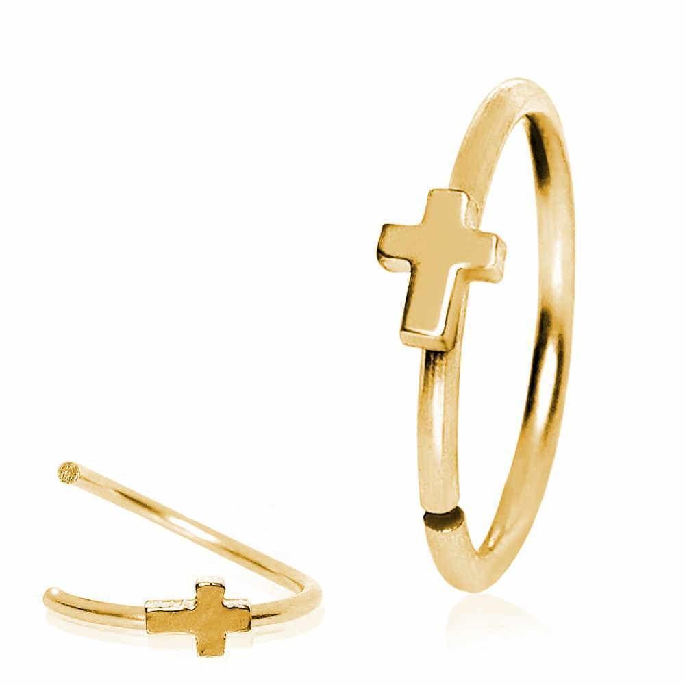 Nose Ring - Nose Hoop Gold Plated Annealed Cross Nose Hoop -Rebel Bod-RebelBod