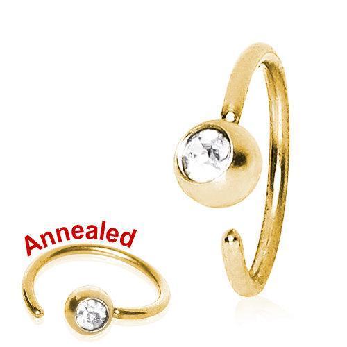 Gold Plated Annealed Press Fit CZ Ball Nose Hoop
