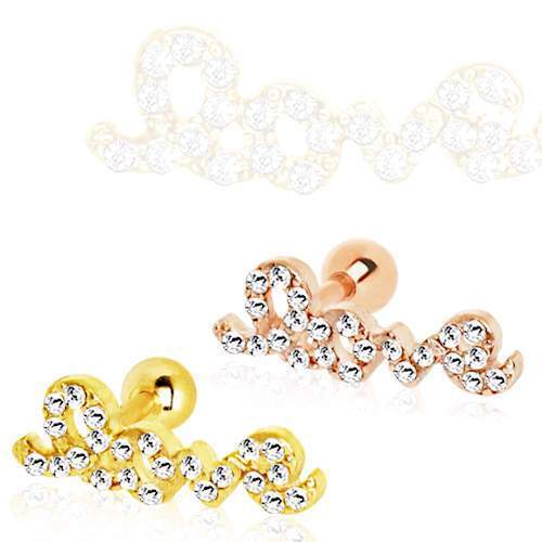 Gold Plated Art of Brilliance Love Script Cartilage Barbell Earring - 1 Piece