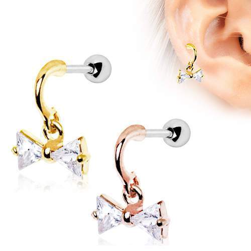 Gold Plated Art of Brilliance Take a Bow Cartilage Barbell Earring - 1 Piece