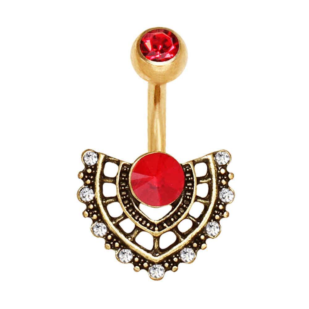 Gold Plated Baroque Jeweled Fan Navel Ring