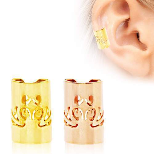 Gold Plated Baroque Patterned Cartilage Ear Cuff - 1 Piece