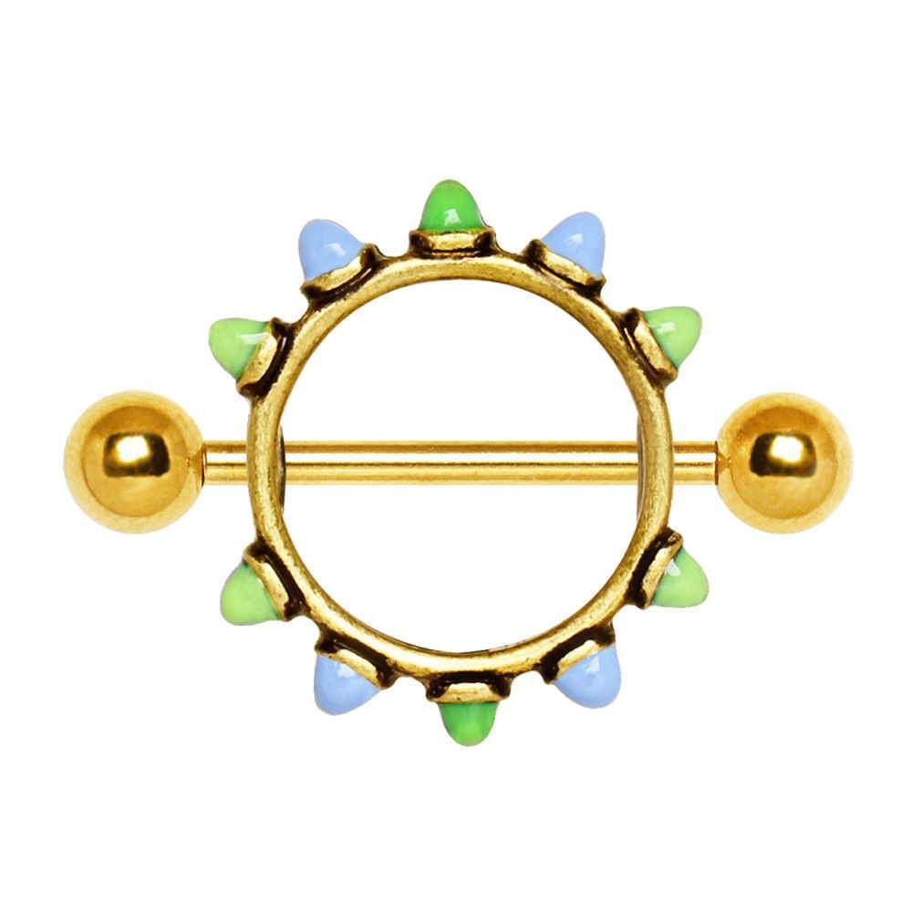 Gold Blue and Green Cone Nipple Shield Jewelry - 1 Piece